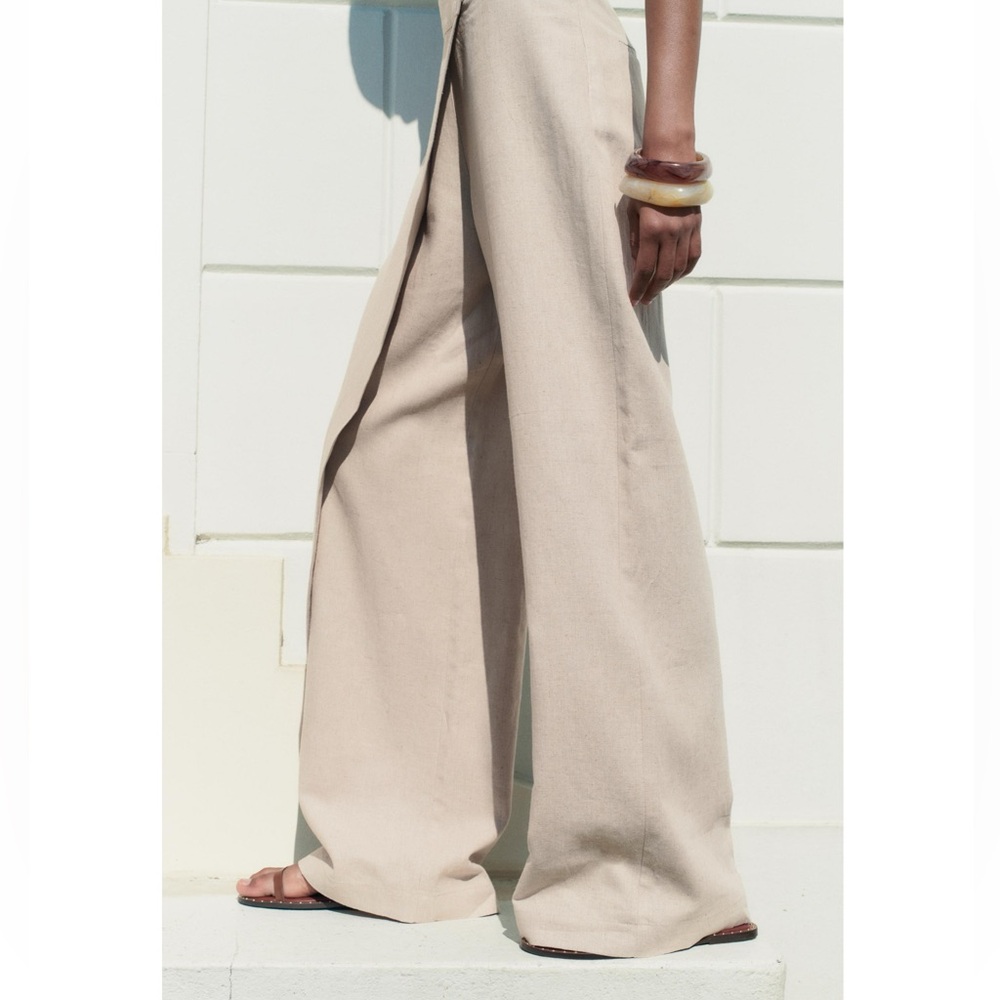 Zara LINEN BLEND PAREO PANTS - Picture 11 of 12